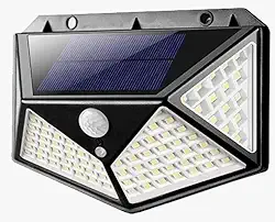 Refletor Solar 100 LEDs com Placa Fotovoltaica e Sensor Fotocélula para Parede Jardim Piscina Escada