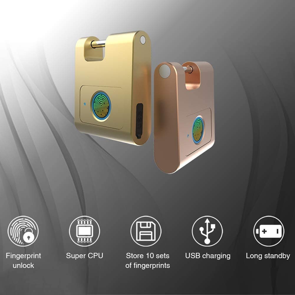 Cadenas d'empreinte digitale, ultra légère une touche Ouvrir la serrure d'empreinte digitale avec chargement USB pour la salle de sport, les sports, le casier de l'employé de l'école, la clôture