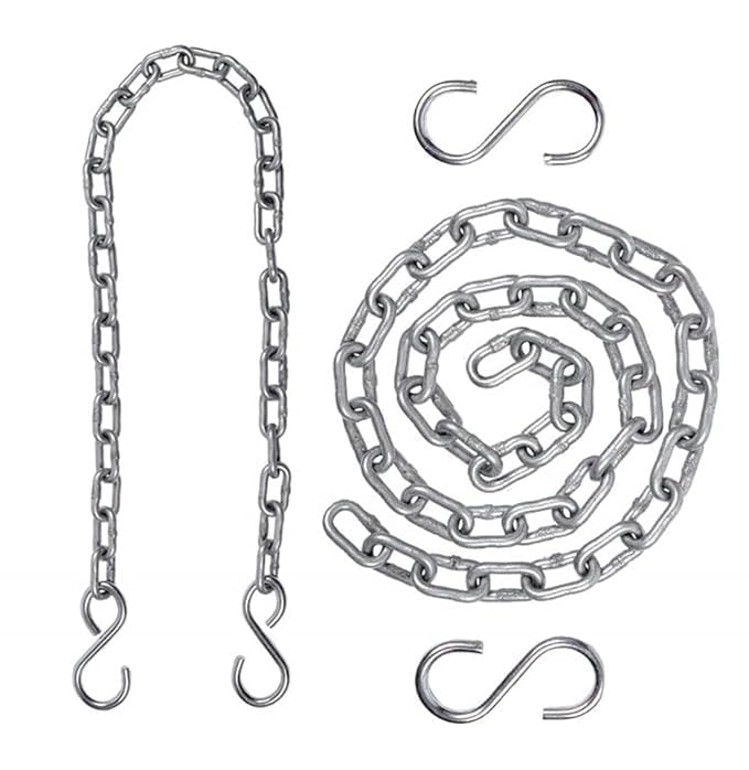Heavy Stainless Steel 3 Feet Long Hanging Swing Chain with 2 S Hooks for Hanging Punching & Swing Chair,Swing Height Adjusting Accessories (Weight Capacity Upto 150 Kgs, Silver)