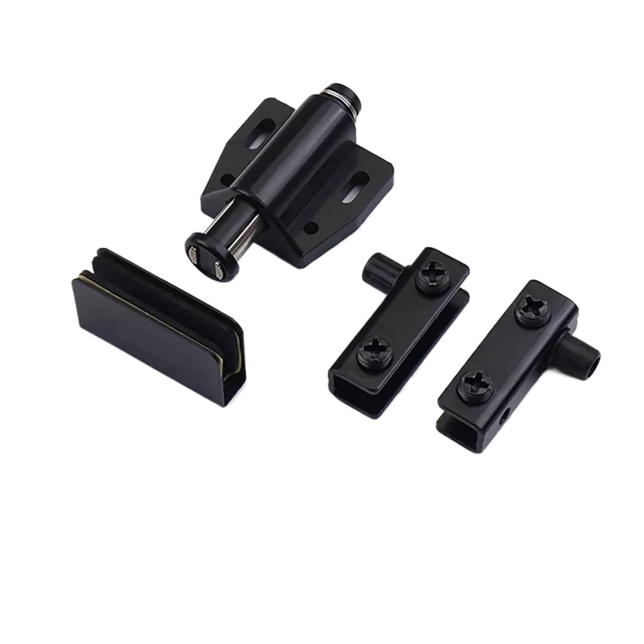 Zntihz Black 3 12Pcs Glass Door Pivot Hinges Cupboard Showcase Double Magnetic Catch Clamps Latches Set For Free Swinging 0.12-0.2Inch Thick For Cabinets And Bookcases(Black 3)