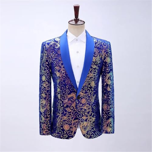 Men Sequins Patchwork Performance Blazer Host Stage Dress Jacket with Bow Collar2