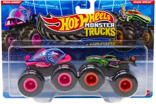 Image of Hot Wheels Piran-Ahhhh Vs Shark Wreak Demolition Doubles Monster Trucks 2026 1:64 Scale 3+ Ages - Multicolor
