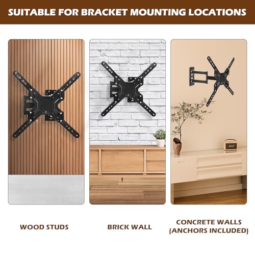 Full Motion tv Wall mounts for Most 26-55 inch Flat or Curved TVs, TV Bracket Wall Mount with Articulating Arms TV Wall Mount Bracket with VESA 600x400mm - Thumbnail 6