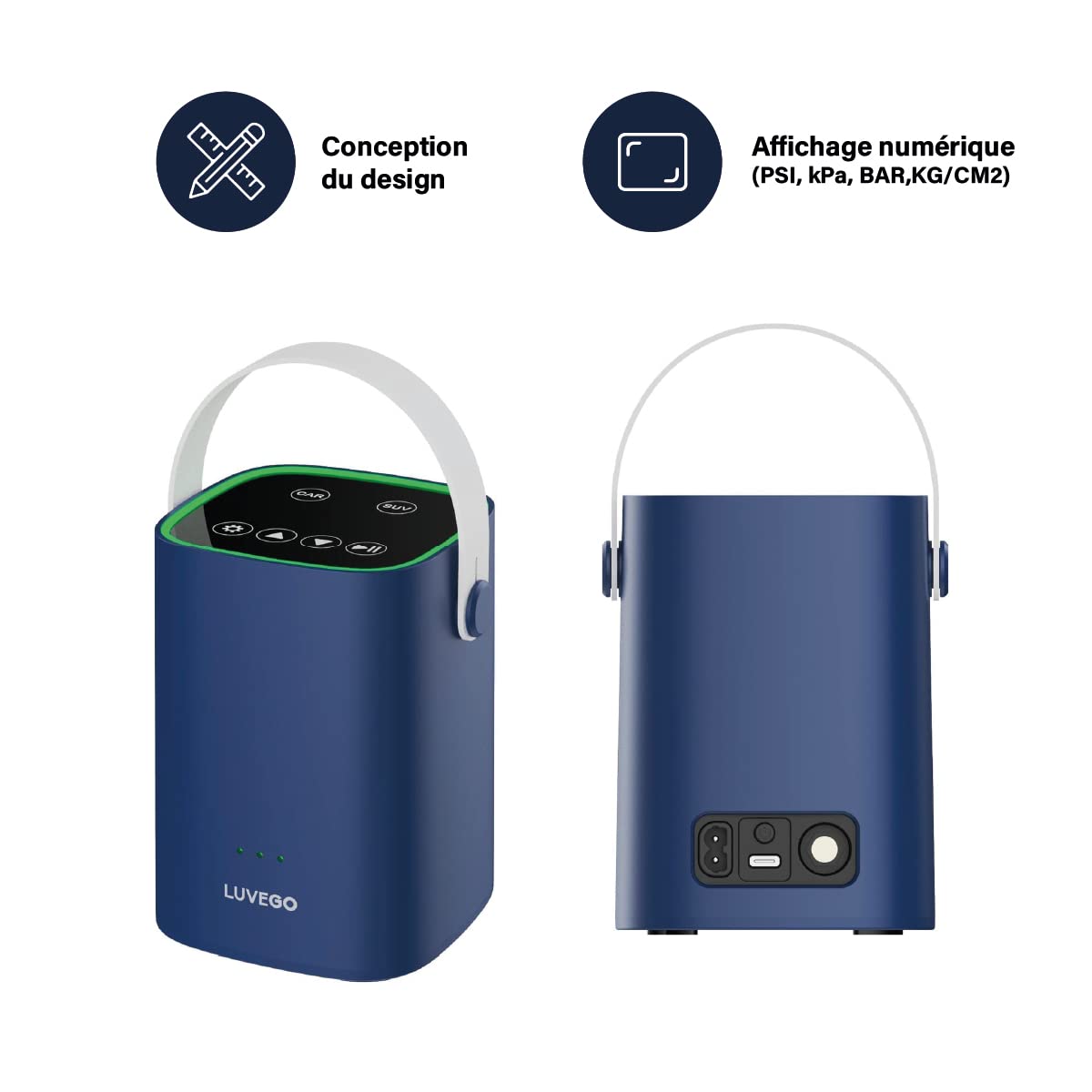 Luvego Mini Compresseur - Compresseur à Air Portatif, Multifonction avec Divers Accessoires, Compact, Batterie Intégrée