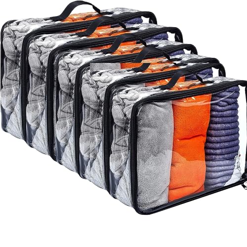 Image of TASMAX Transparent Organizer Clothes Storage Bags for Clothes (26 * 10 * 30cm PACK 5) Transparent Packing Bags Saree Covers with Zip, Packing Covers for Cloth Bags for Storage Zip Bag Dress