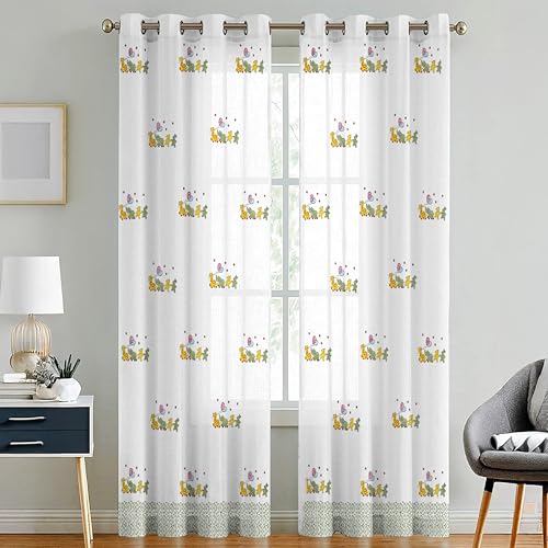 Image of LINENWALAS Printed Decorative Cotton Sheer Curtains 5 Feet Long Set of 2 Panel, Grommet Hanging, Jungle Safari Curtains for Children Room, Living Room, Home Decor (L-9 x W-4.5 Feet)