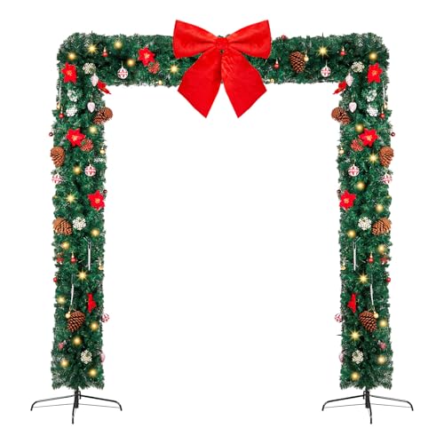VINGLI 8FT Christmas Archway, Lighted Holiday Arch Decor with 350 LED Lights & 1650 Branch Tips, Flat Top PVC Arch for Outdoor Garden Arch, Party Wedding & Holiday Decor