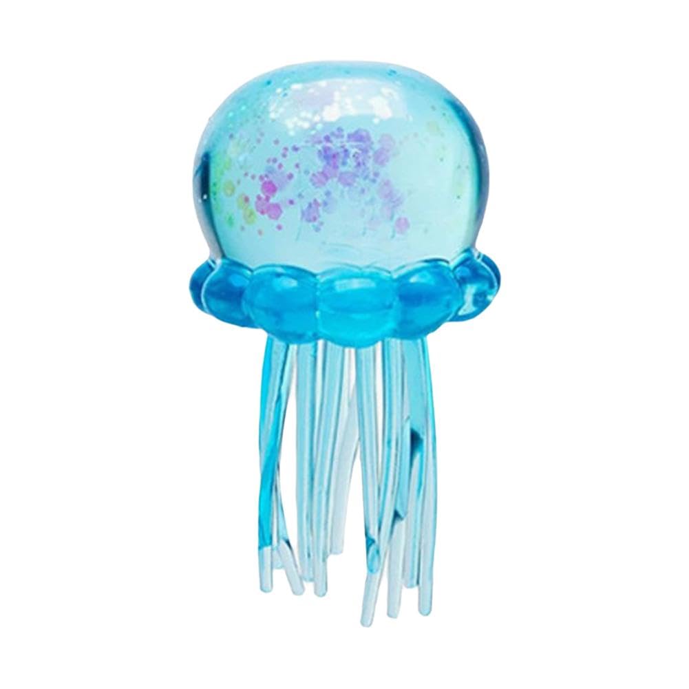 FDEFIRTFG Squeeze toys, Glitter JellyfishToy, Stress Relief Fidget Toy for Kids & Adults, Soft TPR Sensory(Blue)