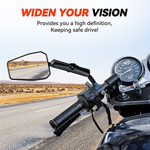 Esploratori Motorcycle Rear View Mirrors, Black Universal Angle Adjustable Aluminum Motorcycle Mirror With 7/8" Handlebar Mount And 8/10Mm Screws Compatible With Street Dirt Bike Scooter Moped Atv #TOP2