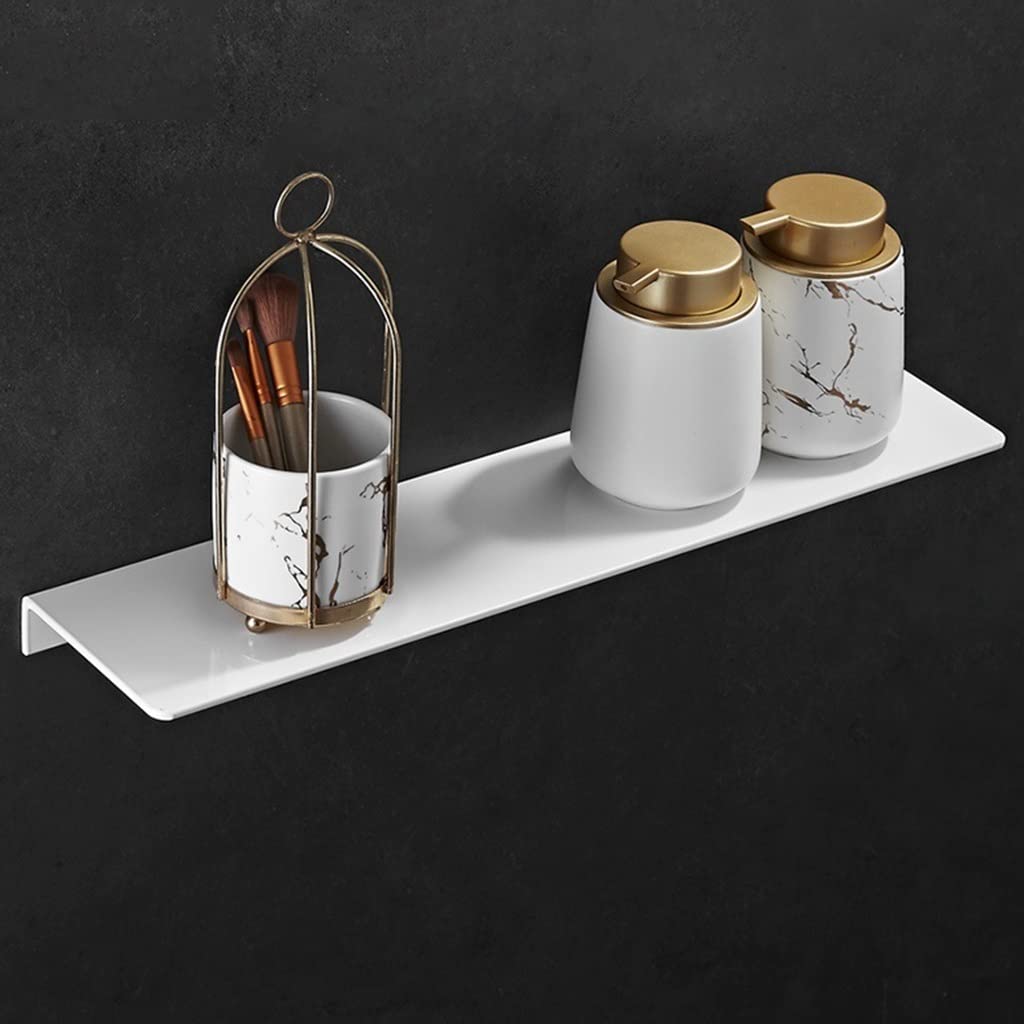 Multifunktionales Badezimmer-Regal, weiß, Dusch-Caddy mit schwebendem Regal, solide, verdickter Raum, Aluminiumregal, Wandmontage, Kosmetik-Aufbewahrungsregal, Küchenregale, Halter, 50 cm Stanzung (60