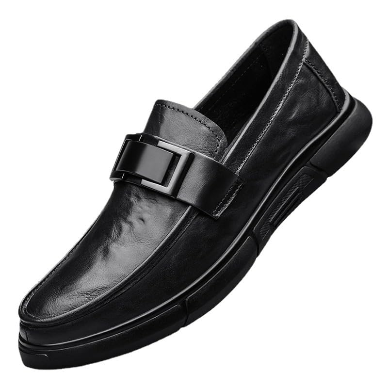 Mens Slip-On Business Casual Shoes Wide Classical Style Genuine Leather Dress Shoes Loafers Pointed Toe Office Wedding Formal Modern Oxfords for Men