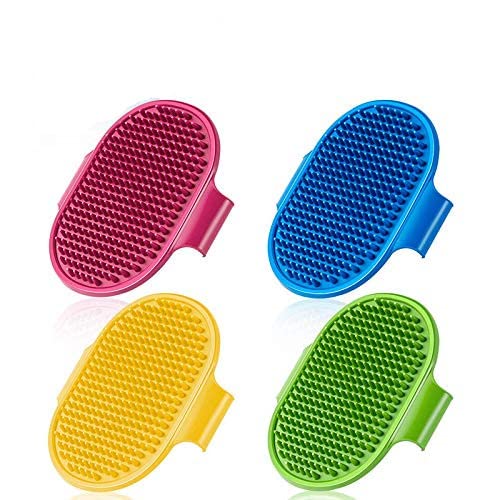 4 Pack Dog Bath Brush Dog Grooming Brush, Pet Shampoo Bath Brush Soothing Massage Rubber Comb with Adjustable Ring Handle for Long Short…