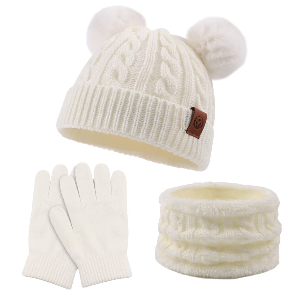 Yuoahcn Kids Winter Beanie Hat Scarf Gloves Set Knit Warm Toddler Winter Cap Gloves Neck Warmer for Boys Girls 1-8 Year