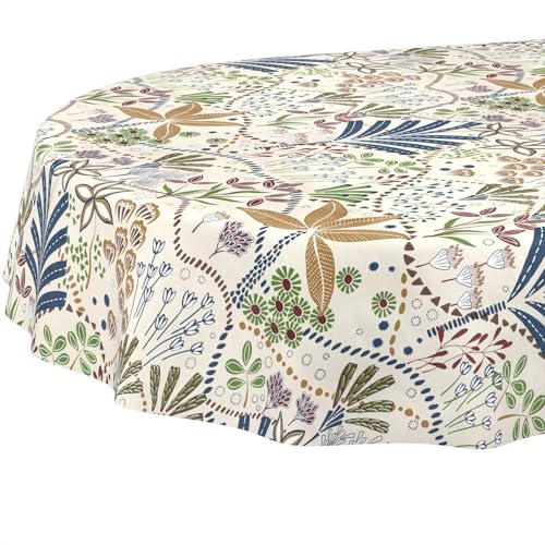 Nappe en Toile cirée - Lavable - Facile d'entretien - Imperméable - Effet Lotus - Nappe de Jardin - Ethnique - Ovale - 220 x 140 cm - Bord coupé
