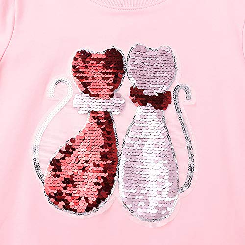 Doomiva Toddler Kids Girls Crewneck Long Sleeve Sweatshirt Flip Sequin Cats T-Shirt Top Pullover Casual Wear Pink 3-4 #TOP2