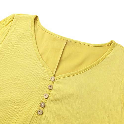 Romacci Women Boho Dress Casual Irregular Maxi Dresses Layer Vintage Loose Long Sleeve Linen Dress with Pockets,Medium,Yellow