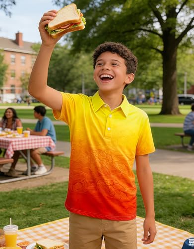 westwolf Boys Hawaiian Polo Shirt Golf Clothes Orange Gradient 7-8 Years - image 2