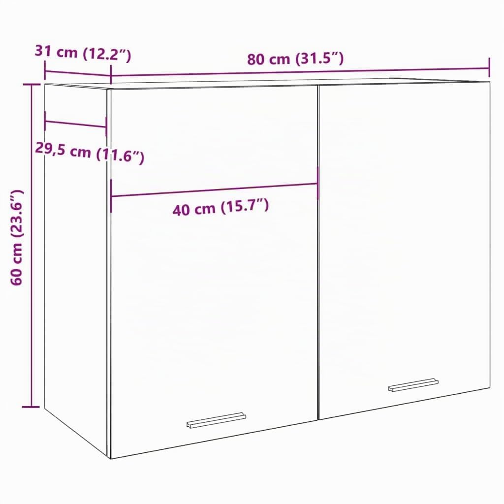 vidaXL Hängeschrank Lyon Betongrau 80x31x60 cm Holzwerkstoff, Küche Schrank, Einbauküche, Küchenzeile, Küchenmöbel, Oberschrank, Küchenschrank
