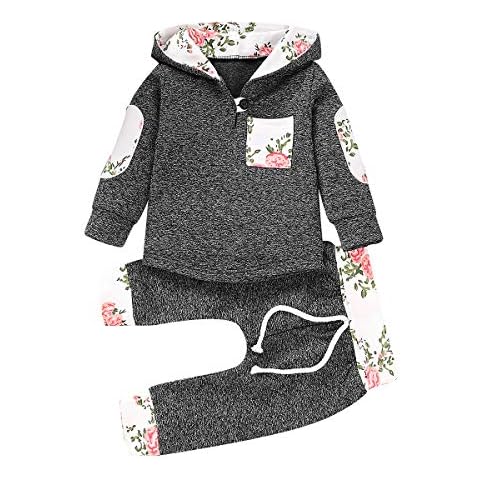 Baby Boy Girl Hoodie Sweatshirt Set Floral Long Sleeve Tops+ Pants 2pcs, Grey, 0-3 Months Cover