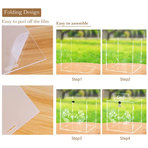 Wedding Card Box Acrylic Clear Card Boxes With Lock Gift Card Box Money Box Holder For Wedding Reception Anniversary Birthday Graduation Decorations #TOP3