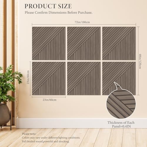 Image of JBER Wood-Pattern Acoustic Panels 23.6 inch x 23.6 inch, 6 Pack, Light Walnut