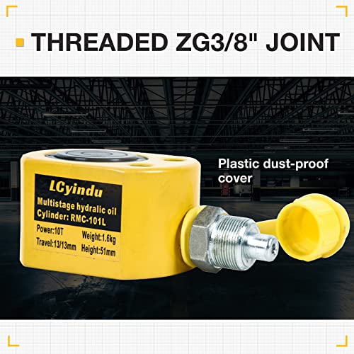 Image of 10T Hydraulic Cylinder Jack Ram 0.98 inch Stroke Solid Single Acting Multi-Section Stroke Hydraulic Ram Cylinder Hydraulic Lifting Jack Portable for Machinery, Bridge, RMC-101L