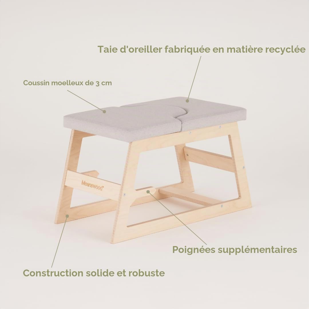 MeansWood Banc d’Inversion Yoga en Bois – Chaise de Yoga pour Postures Inversées, Yoga & Fitness – Support pour Sirsasana, Postures sur tête vers le bas (Version Naturelle)