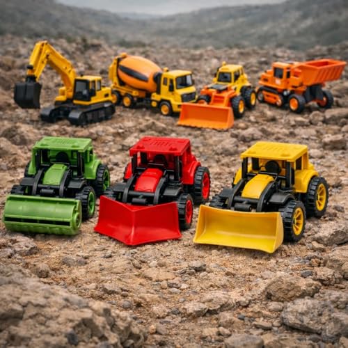 Image of Push & Go Pull Back Truck Toy Set for Kids | Dozer Tractor, Road Roller & Bulldozer | Pull Back Toy Cars | Mini Construction Toy Cars for Boys Age 2-8 Years