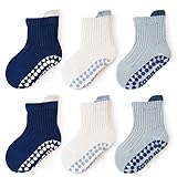 HinyBoeh Kids-Toddler-Baby-Grips-Socks Non-Slip Cotton-Crew-Gift-Grips-Socks for Baby Boys Girls Infants 6 Pairs
