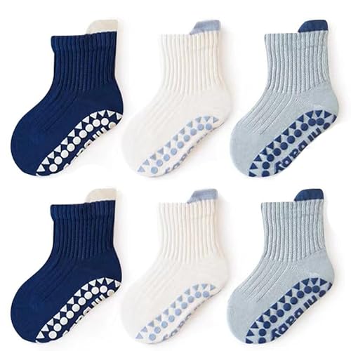 HinyBoeh Kids-Toddler-Baby-Grips-Socks Non-Slip Cotton-Crew-Gift-Grips-Socks for Baby Boys Girls Infants 6 Pairs