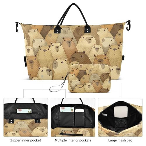 Capybara Travel Gym Bag, Dense Capybara Weekender Overnight Duffle for Women with Toiletry Bag Travel Swim2