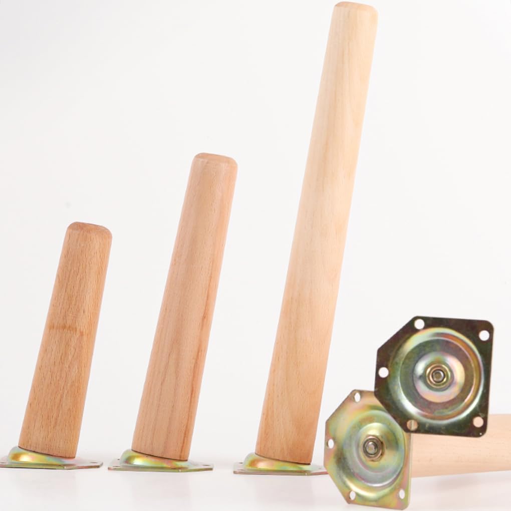 Confezione da 4 gambe regolabili per tavolo, piedini per mobili in legno massiccio con ruote dei freni, design rotondo conico, perfetti per armadi e progetti fai da te (altezza 10 cm)