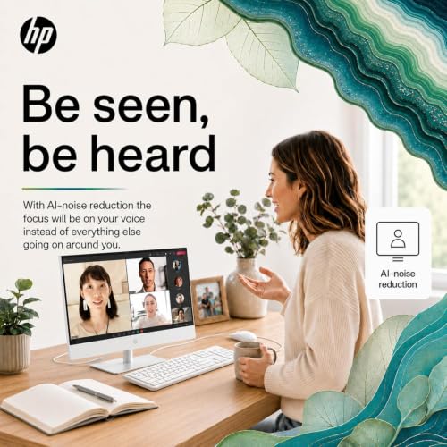 Image of HP 22 inch FHD All-in-One Desktop Computer, 16GB RAM, Quad-Cores Intel N100, Windows 11, 128GB Storage, Office 365 for Web, Keyboard & Mouse Included, White