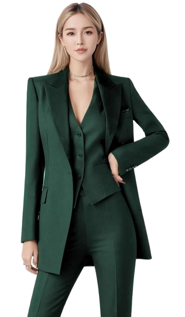 Womens Suit 3 Piece Casual Office Black Suit Set Trouser Suits Blazer Pants Set