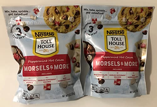 Pack of 2 Nestle Toll House Peppermint Hot Cocoa Morsels and More 8 oz. Resealable Pouch Bundle