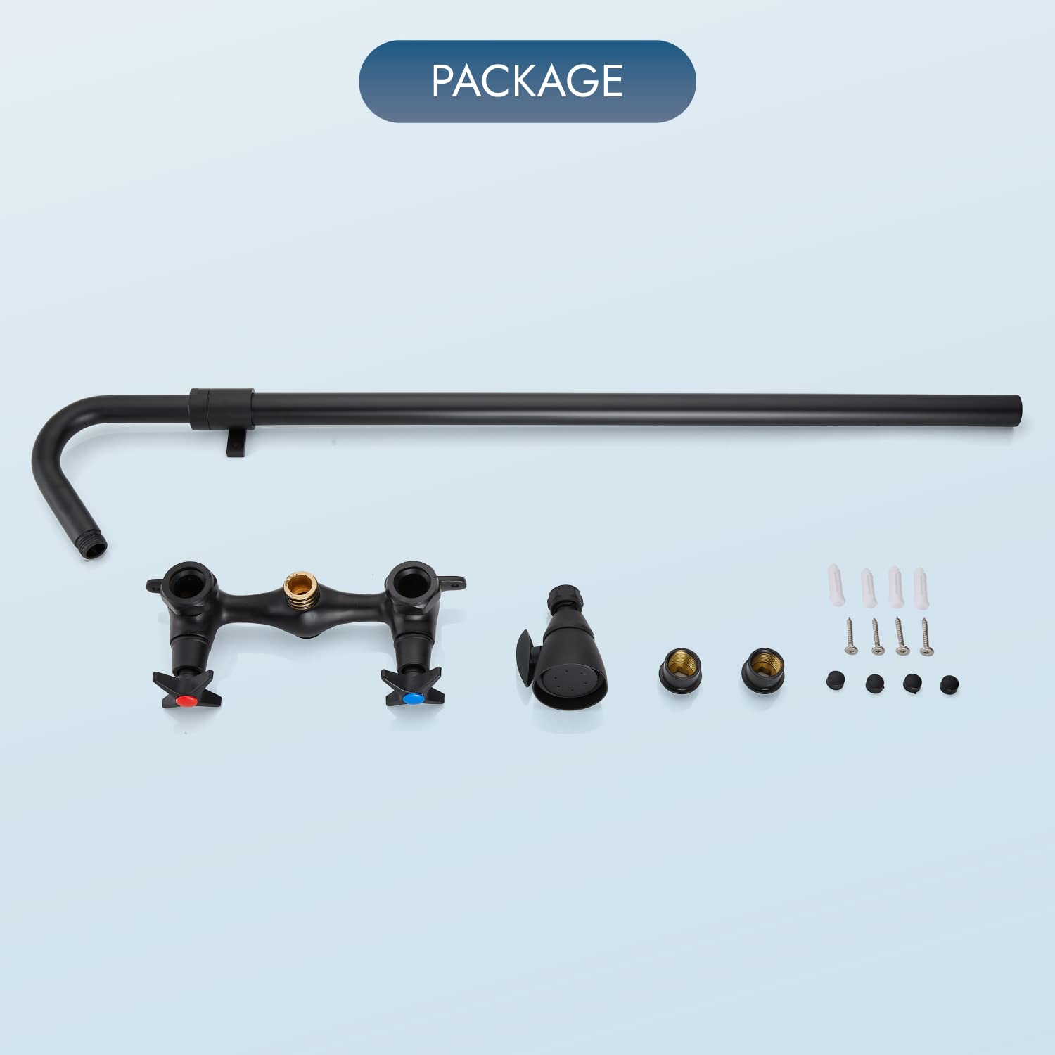 Cinwiny Matte Black Outdoor Shower Kit Faucet Wall Mounted Adjustable