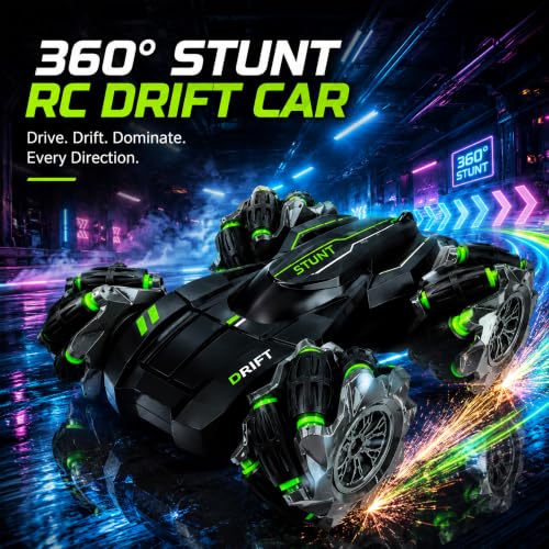 Image of Amazon Brand - Jam & Honey Remote Control Drift Stunt Car Toy | 4x4 RC Car for Kids & Adult | High Speed Racing Car | Omni-Directional Wheels | 360 Rotation | Double Sided Driving | RGB Lights Music
