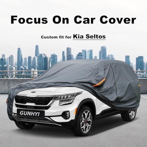 Image of GUNHYI Premium Car Cover Custom Fit Kia Seltos, 16 Layers Heavy Duty Car Cover Waterproof All Weather with Zipper Door for Sun Rain Snow Dust Uv Protection