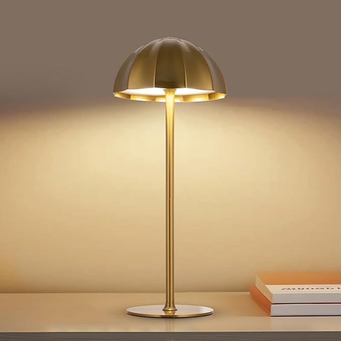 Moddeny Gold Rechargeable Table Lamp Cordless, 4000mAh Battery Powered Table Lamps with 3 Colors Stepless Dimming for Living Room, Wireless Table Lights for Bedroom/Desk/Cafe/Dining Room/Terrace