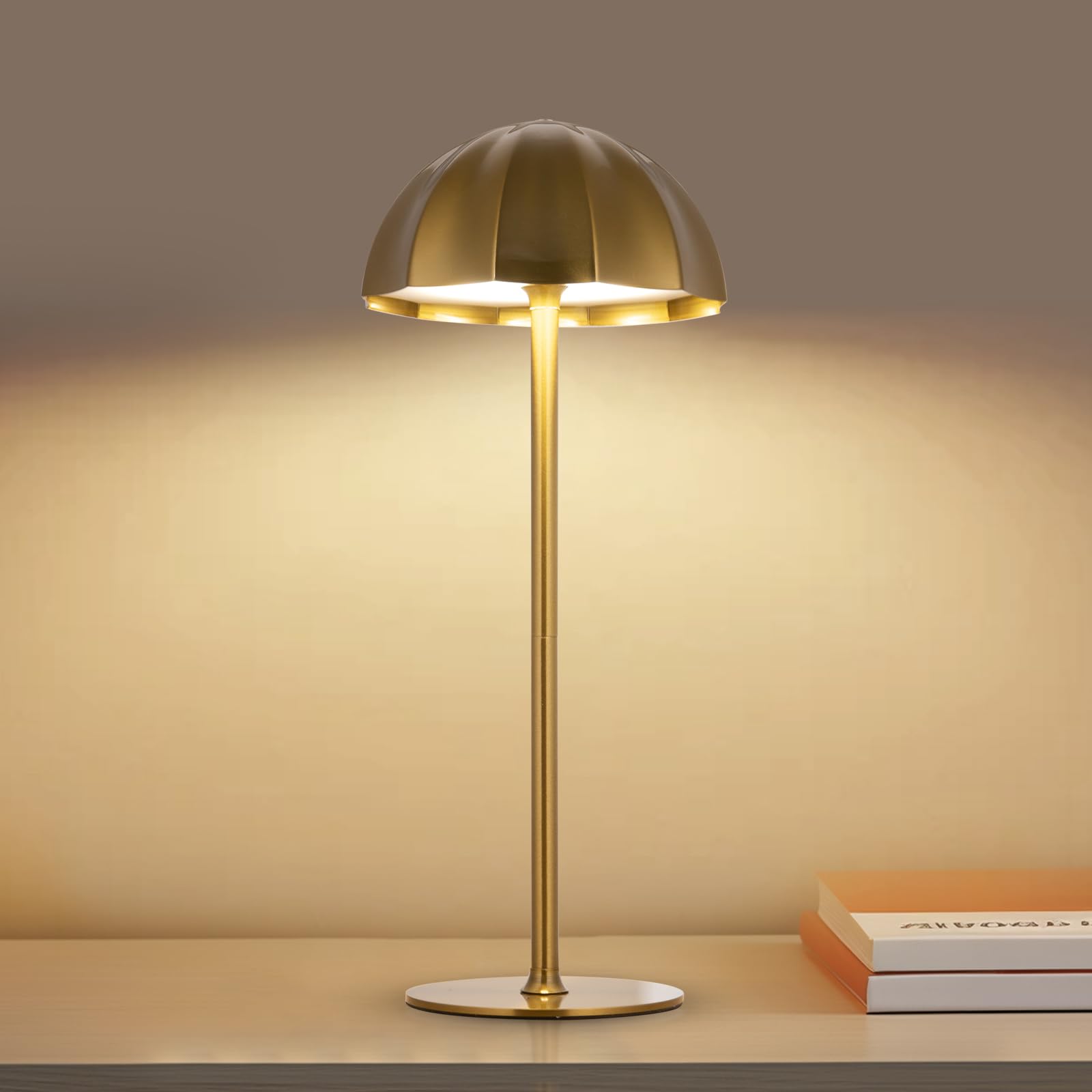 Gold Rechargeable Table Lamp Cordless, 4000mAh Battery Powered Table Lamps with 3 Colors Stepless Dimming for Living Room, Wireless Table Lights for Bedroom/Desk/Cafe/Dining Room/Terrace