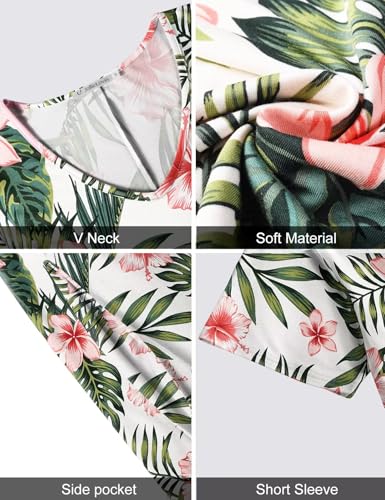 Image of JollieLovin Women T Shirt Plus Size Summer Swing Dresses Short Sleeve V Neck Loose Casual Dress(L-5X)