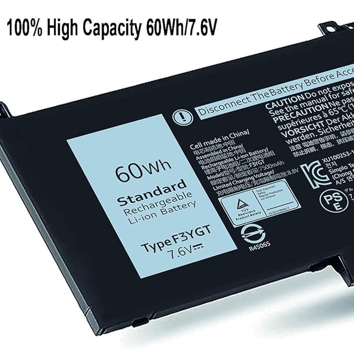 Image of R & I F3YGT 7.6V 60Wh Laptop Batteries Compatible with Dell Latitude 12 7000 7280 7290 13 7380 7390 14 7480 7490 E7280 E7480 E7290 E7380 E7390 E7490, Fits 2X39G DM3WC 0DM3WC DM6WC KG7VF