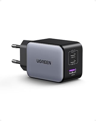 UGREEN Nexode X 65W USB-C Ladegerät Mini PD Netzteil 3-Port GaN Charger Kompaktes Schnellladegerät PPS 45W Kompatibel Mit MacBook Air M2, iPhone 17 Pro Max, Galaxy S25 Ultra, Vision Pro