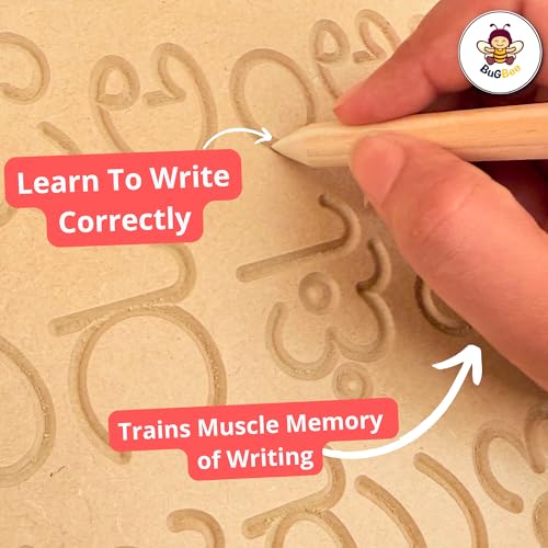 Image of BuGBee Kannada Alphabets Learning Board Set of 2 Wooden Slate Tracing for Kids Writing Practice | Educational Smart Board Toys with Pencil for 2-5 Years | Aksharabhyasam Kit Letter Development