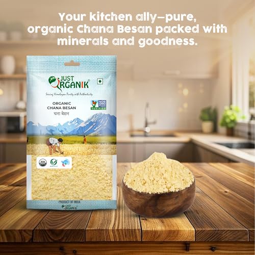 Image of Just Organik - Organic Chana Besan 2 Kg, (4 x 500g), certified Organic | pack of 4 | Gram flour | chickpea flour | bengal gram Fine besan