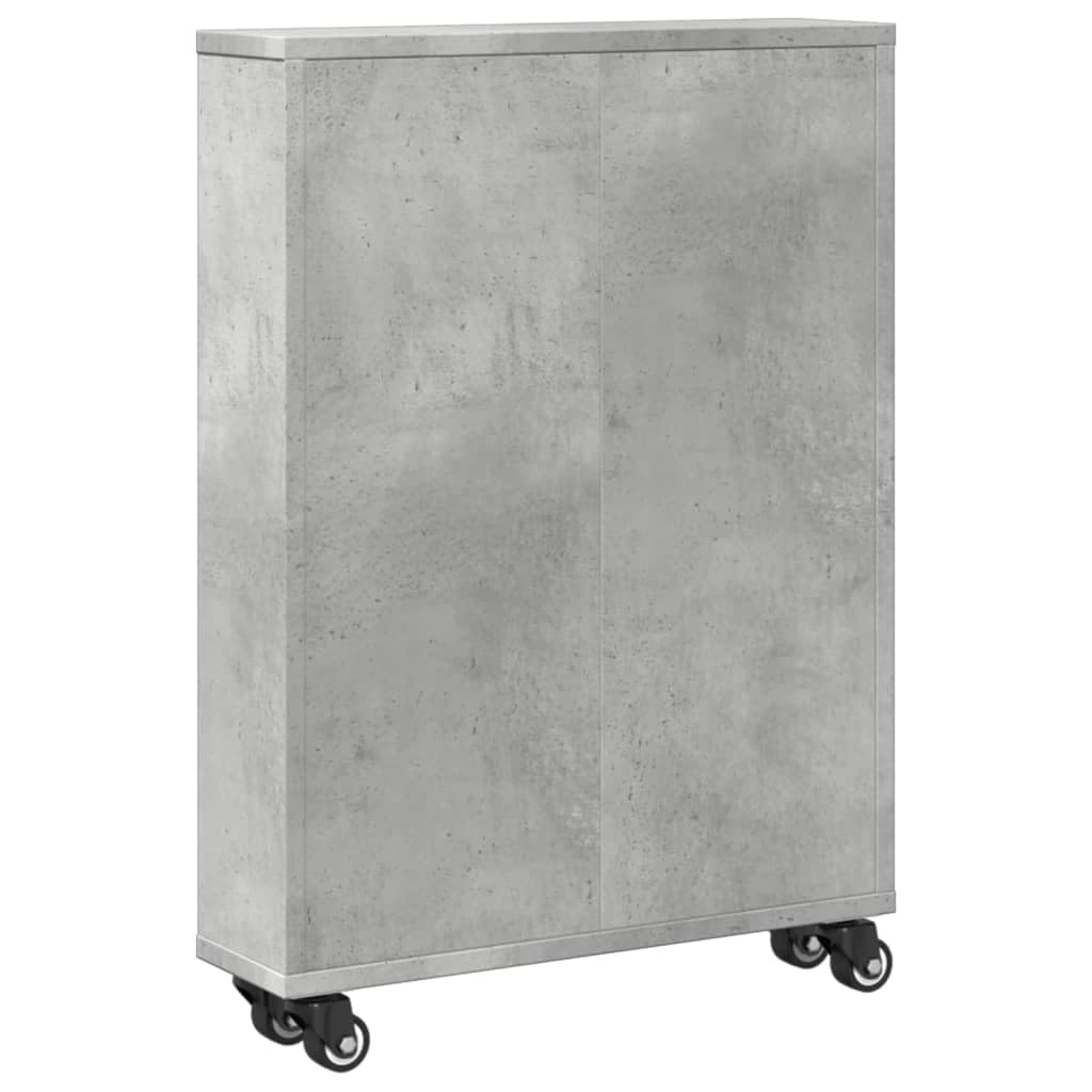 Wózek do przechowywania wąski szary beton 48 x 13 x 68 cm, z płyty wiórowej, z 4 obrotowymi kółkami i 2 hamulcami - organizer do domu z dużą ilością miejsca do przechowywania