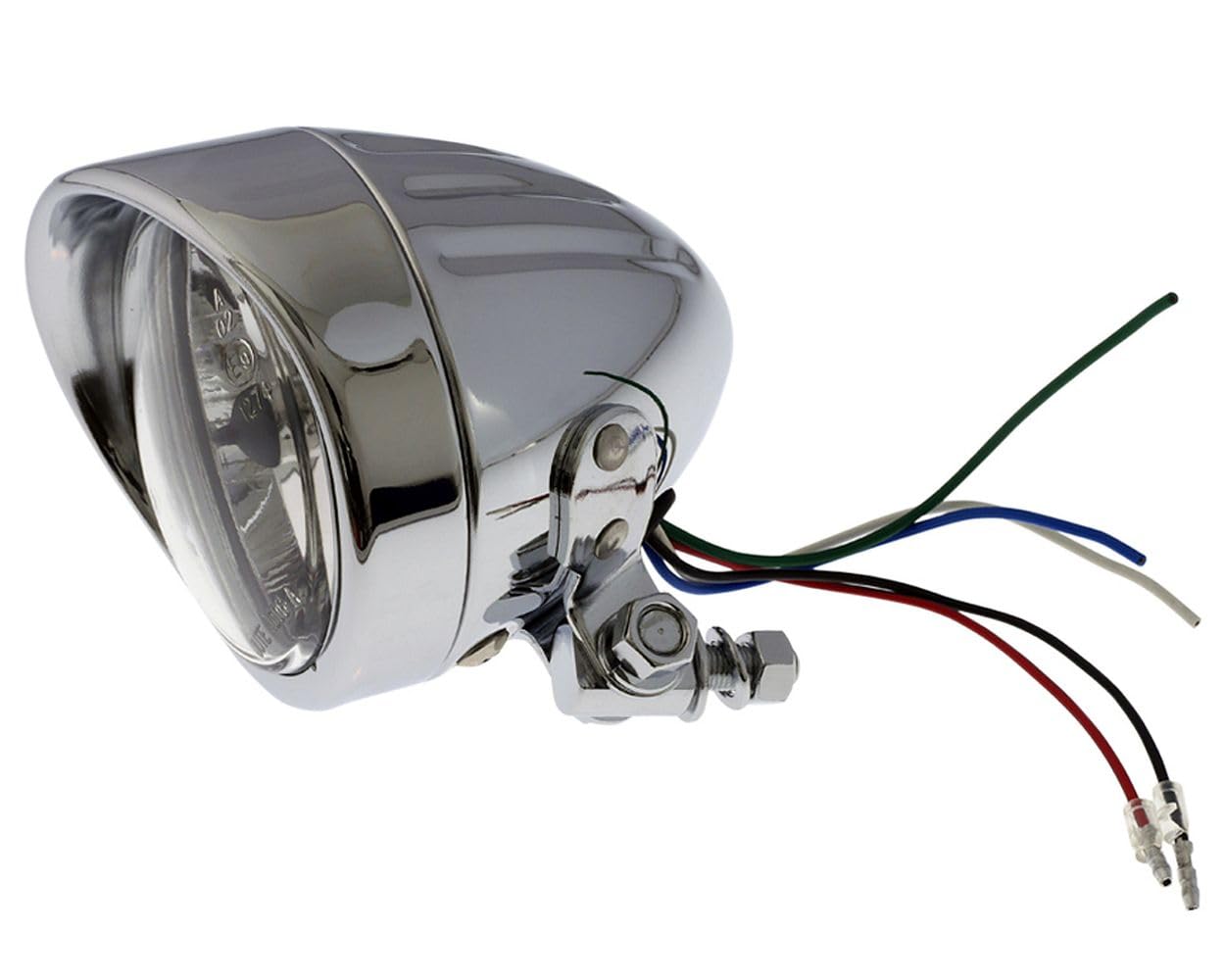 Scheinwerfer 90mm H4 Chrom Motorrad Bullet Grooved - 12V 60/55W, Unterer Befestigung, Fernlicht
