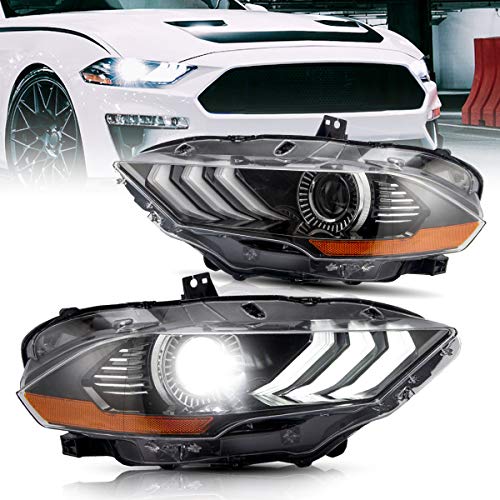 VLAND Led Headlights Compatible with Mustang 2018 2019 2020 Projector Front Lamp Assembly with Dual Beam Len, Driver+Passenger Sides