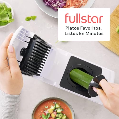 Miniatura 9 de Fullstar Multifuncional Cortador De Verdura Y Espiralizador - Picador De Verduras Manual Para Cebolla Pepino Patatas Fritas Frutas - Gadgets Y Accesorios De Cocina Pro 4-En-1, Blanco