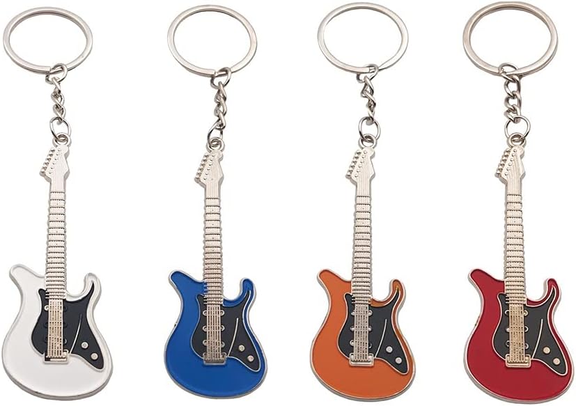 4PCS Guitar Model Keychain for Men Mini Cute Bass Key Chain for Handbag Keyring Electric Guitar Rock Band - Pack of 4